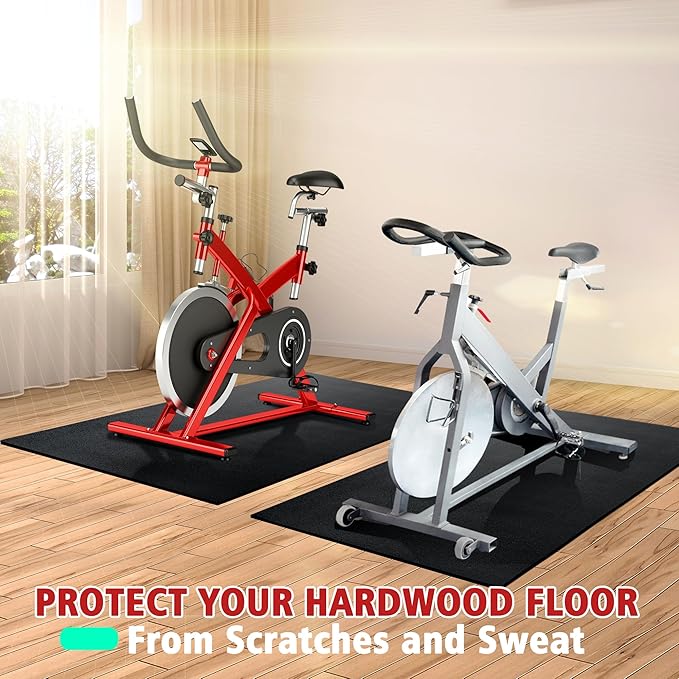 Bike Mat | 6mm Thickness, 30" X 60" Exercise Mats for Treadmill, Rowing Machine, Non-Slip Exercise Equipment Mat for Stationary Spin Bike, Home Gym Workout, Under Mat Protect Hardwood Floor & Carpet