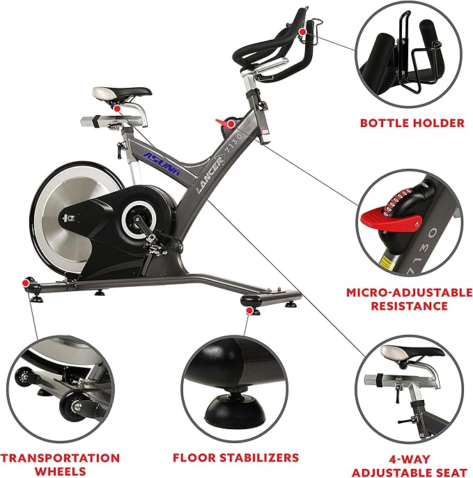 Sunny Health & Fitness Premium ASUNA Indoor Stationary Exercise Bike, Indoor Cycling Equipment w/Step-less Magnetic Resistance Plus Adjustable Handlebar & Seat, Home Cardio Training Machine for Adult