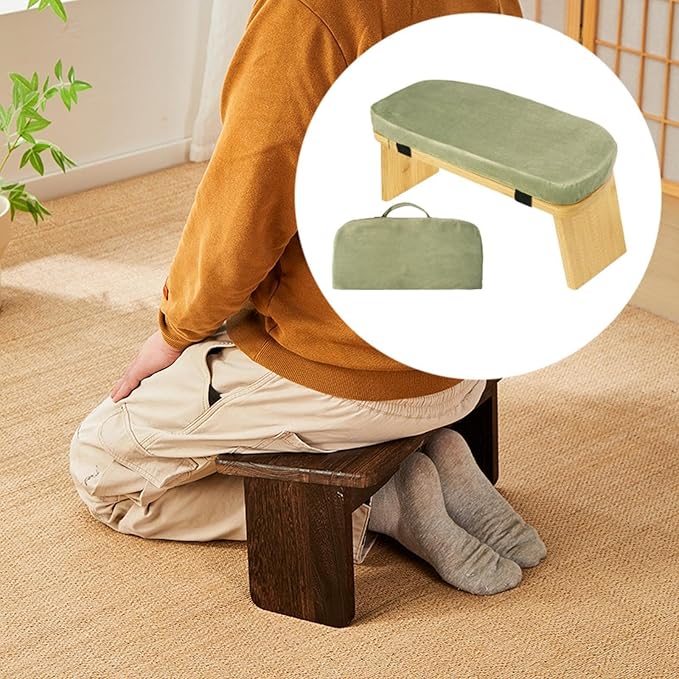 Meditation Bench with Cushion Ergonomic Anti Slip Modern Chair Kneeling Stool Comfort for Home Office Living Room, Green