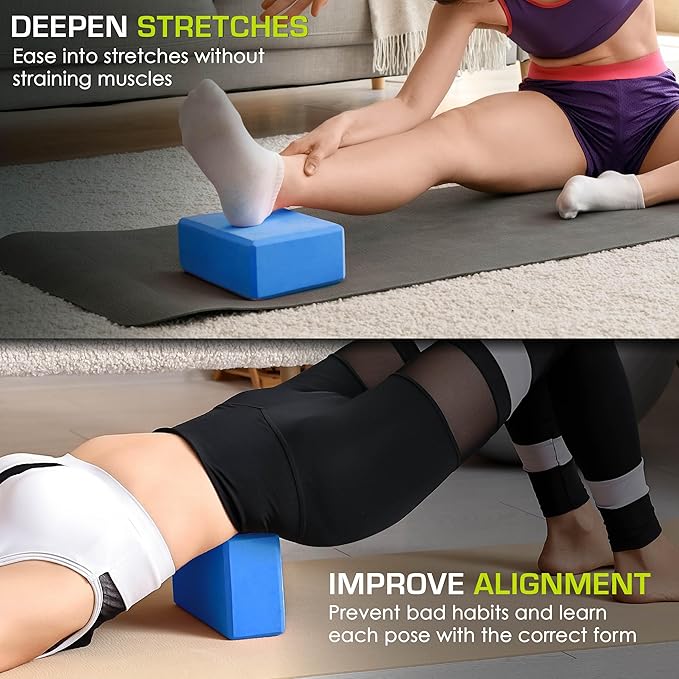 ProsourceFit Foam Yoga Blocks, High Density EVA Yoga Bricks 4”x 6” x 9” (Set of 2)