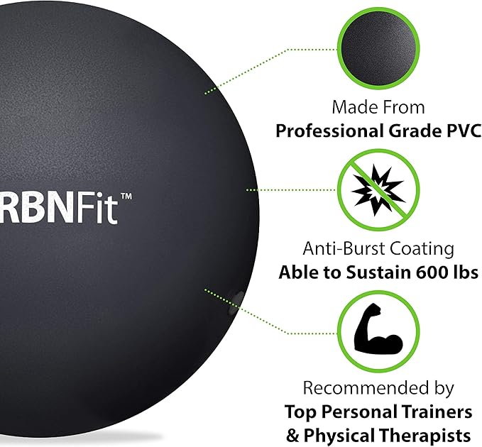 URBNFit Mini Exercise Ball 9” – Small Pilates & Yoga Stability Ball for Core Strength, Balance, Pregnancy & Physical Therapy – Anti-Burst Swiss Ball w/Quick Pump – Home, Office, Gym