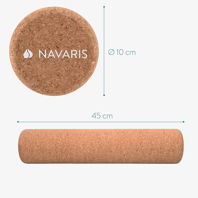 Navaris Cork Roller - Fitness Sport Yoga Cork Tube for Legs, Back, Muscles - Medium, 4 x 18"