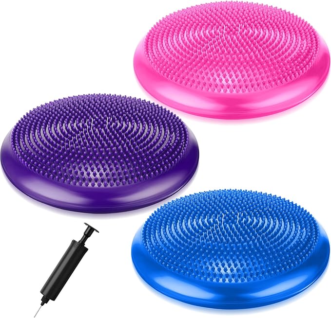 Leitee 3 Pcs Inflated Wobble Cushion Exercise Wiggle Seat for Sensory Flexible Seating Wobble Board Balance Disc Sensory Wiggle Seat Pad for Office Chair with Air Pump