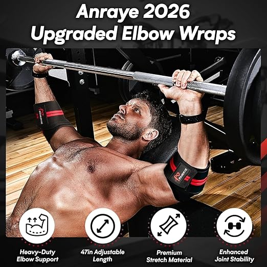 Anraye Elbow Wraps for Weightlifting - 47" Adjustable Compression Straps & Brace for Joint Support (1 Pair), Elbow Wraps Weight Lifting Men Women for Bench Press Powerlifting and Fitness Training