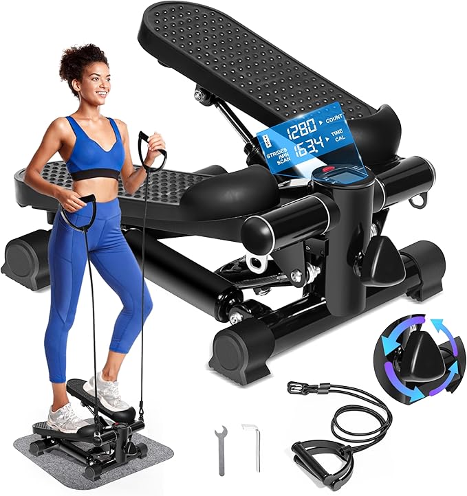 TOPMAJOR Steppers for Exercise at Home with 330 lbs Weight Capacity, Resistance Bands & Non-Slip Mat for Full Body Workout, Adjustable Height Hydraulic Stepper with LCD to Monitor Steps & Time