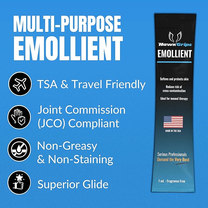 HawkGrips 7ml Massage Emollient Single Use Packet, Unscented, Travel Size, Emollient for IASTM and Massage, Soft Tissue Mobilization for Massage Therapy, 6 Count
