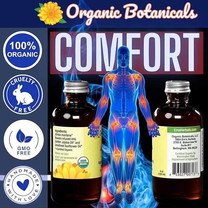 Arnica Oil - Pure Organic Muscle Discomfort Bottle - Arnica Montana Oil for Arthritis, Bruising & Swelling, Muscle, Joint Discomfort, and Sports Injuries, Arnica Massage Oil (8 oz)