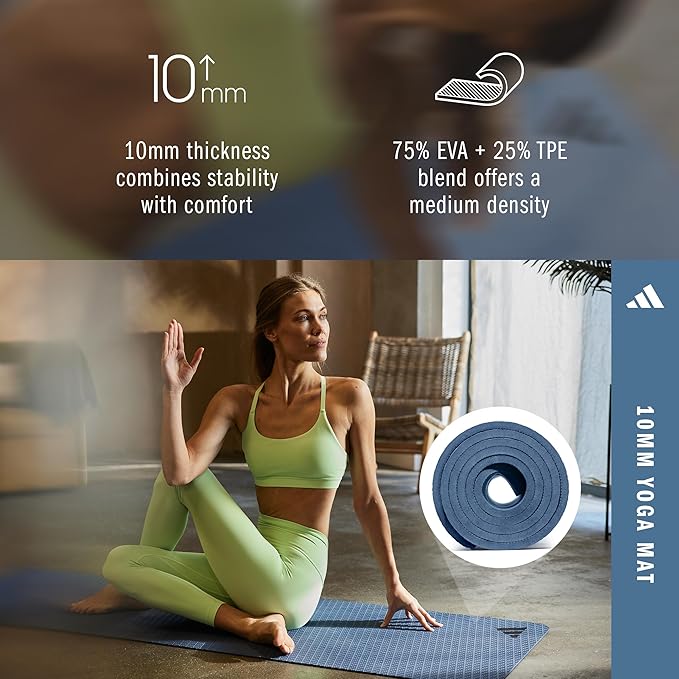adidas Yoga Mat - Eco Friendly - Non Slip, Durable Textured Surface