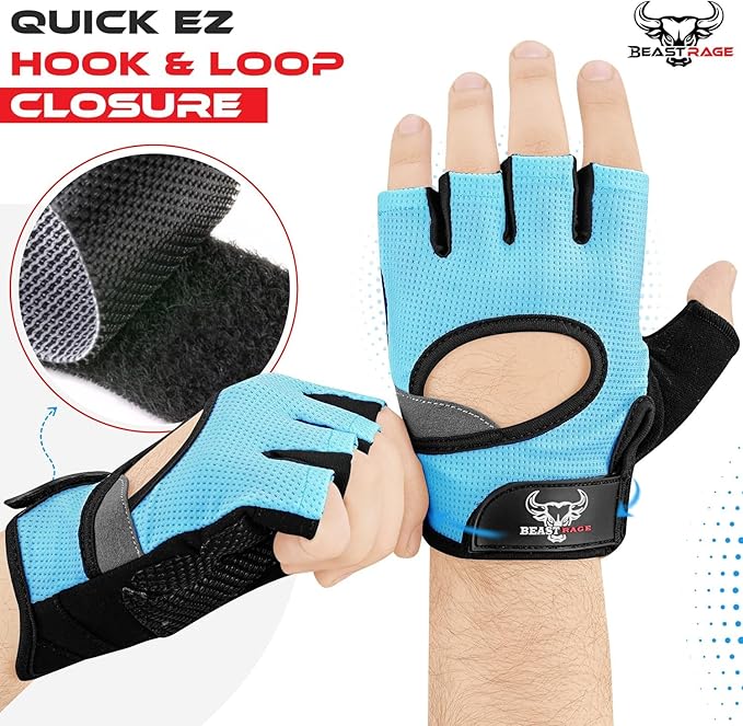 BEAST RAGE Fingerless Weight Lifting Gloves with Palm Protection Padding, Breathable Lightweight Gym Gloves for Men, Women, Weightlifting, Cycling, Exercise, Training Pull Up