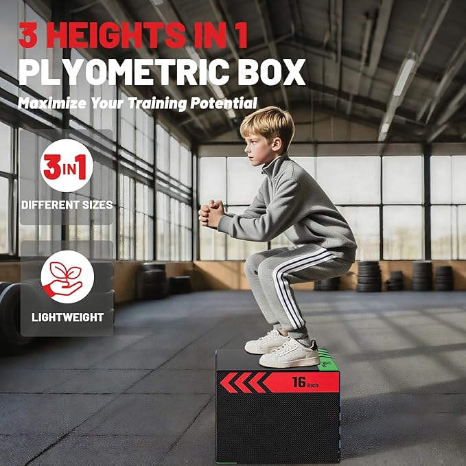 papababe 3-in-1 Plyometric Jump Box Workout Equipment, Box Jumps for Home Gym, Trainer with Anti Slip Surface and High Density Foam, Box Height: 20", 24", 30"
