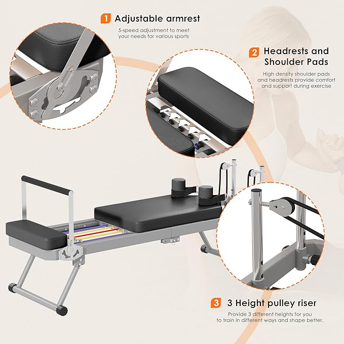 soges Foldable Pilates Reformer Machine for Home Gym, Pilates Workout Equipment for Beginner, Cardio Fitness High Strength Rebounder