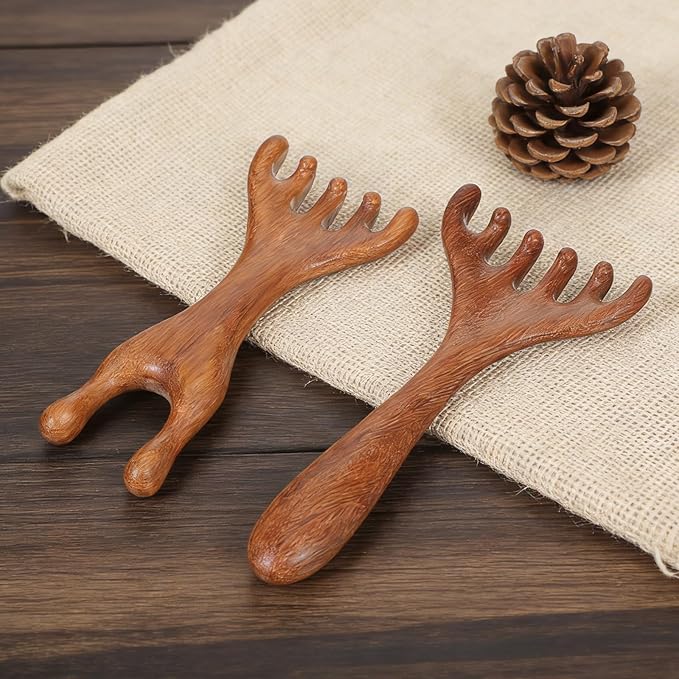 2 Pcs Wooden Head Scalp Massage Tool, Head Massager Sandalwood Gua Sha Comb Manual Scalp Comb for Deep Relaxation, Stress Relief, Foot Massage Tools for Mother, Daughter, Wife
