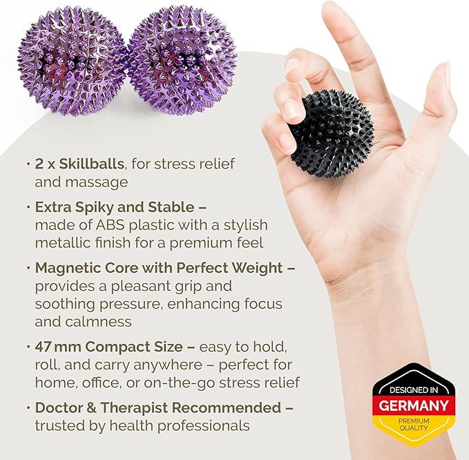 2X Spiky DBT Skill Balls | 2inch | Magnetic Stress Relief Balls | Spiky Massage Balls for Relaxation, Tension Release, Focus & Mobility (Purple)