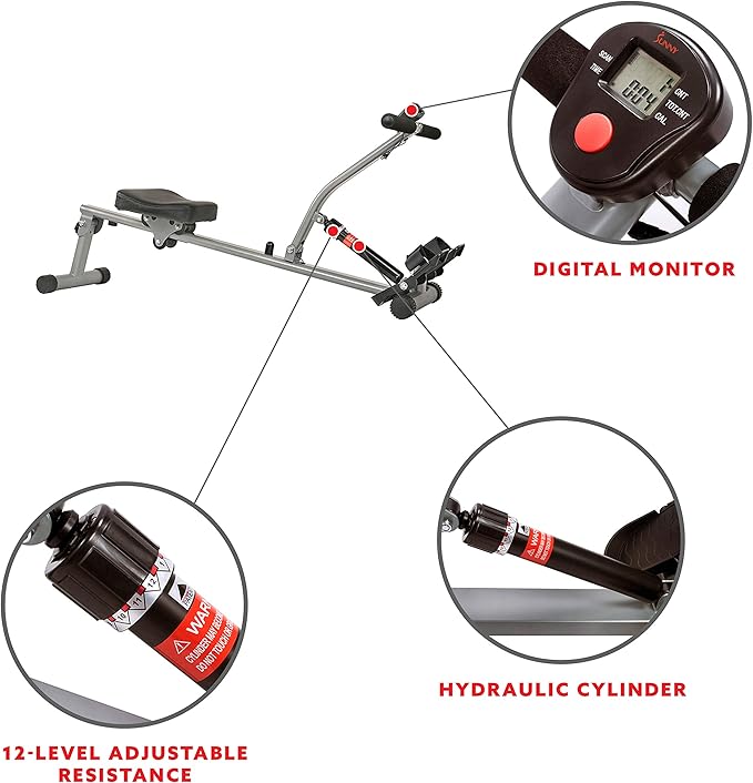Sunny Health & Fitness Advanced Twist Stepper Machine with Resistance Bands - SF-S0979 + Sunny Health & Fitness 12 Adjustable Resistance Rowing Machine Rower w/Digital Monitor
