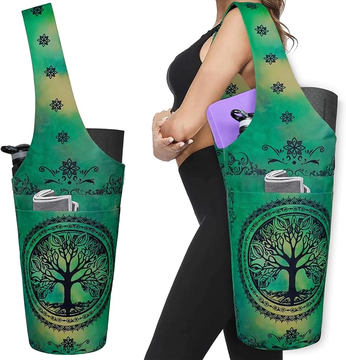Fashion Printed Yoga Mat Bag with Large Side Pocket & Zipper Pocket Long Tote Yoga Bag Fit Most Size Mats - Holds More Yoga Accessories