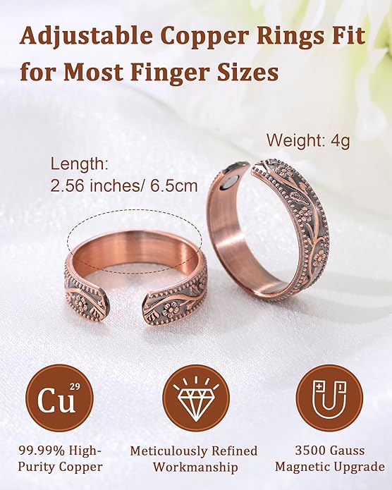 BioMag Magnetic Rings, Pure Copper Rings for Men Women, Adjustable Fingers Thumb Ring Jewelry Gift