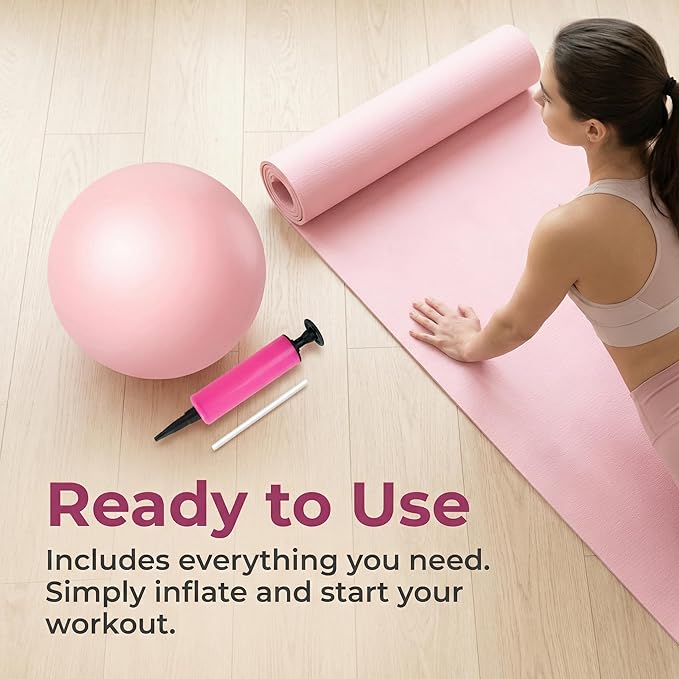 9 Inch Pink Pilates Ball, Exercise Stability Yoga Ball Small Exercise Ball with Air Pump for Core Workout, Balance Training, Home Gym, Office, Physical Therapy