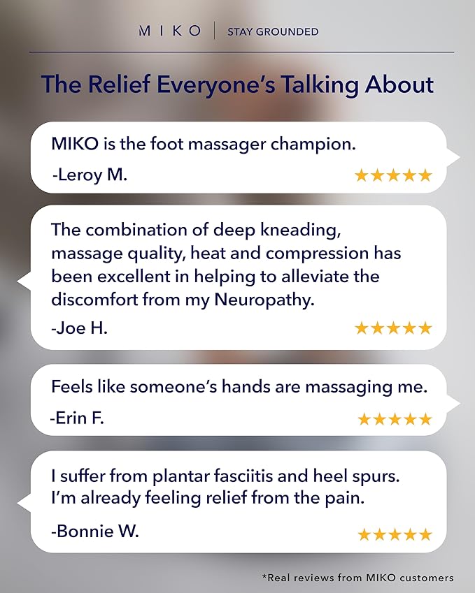 MIKO Foot Massager Machine - Deep Kneading, Shiatsu, Air Compression, and Heat Therapy - Plantar Fasciitis, Diabetics, Neuropathy, Fits Up to Men Size 12