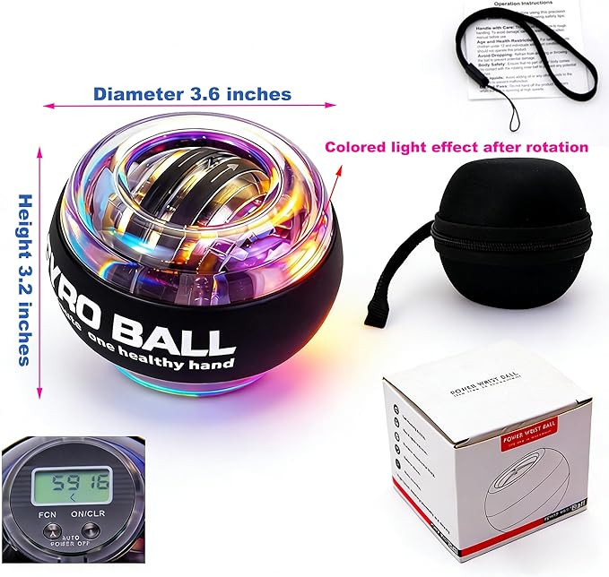 Torque Ball with Counter, Wrist Power Gyro Ball Hand Wrist Forearm Trainer and Strengthener for Exercise Joint and Muscle with Colour Light and Bag
