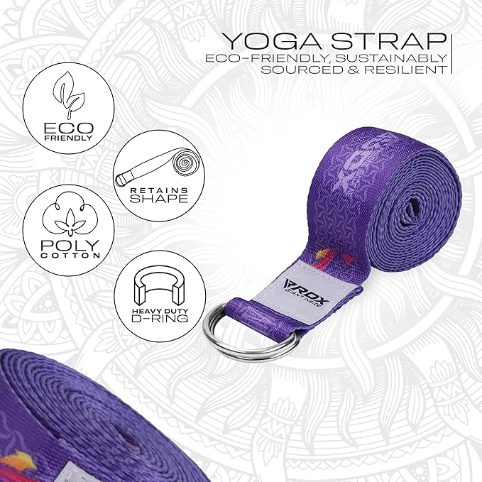 RDX 8ft Yoga Strap with D-Ring Buckle, Durable Polyester Cotton Adjustable Belts for Stretching Pilates Dance Gymnastics Fitness Holding Poses Flexibility Physical Therapy, Home Gym Exercise Workout