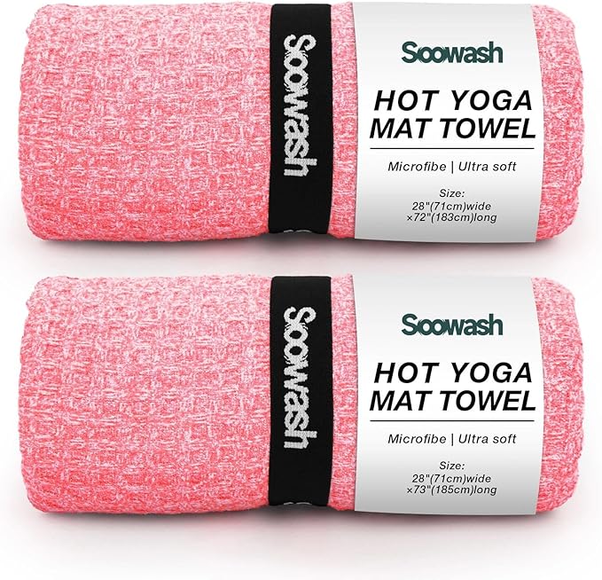 Hot Yoga Towel,Microfiber Yoga Mat Towels Non Slip for Hot Yoga Absorbent Microfiber Sweat Anti-Slip Cover,Bikram,Pilates,Exercise,Fitness 28 inch X 72 inch Pink 2 Pack