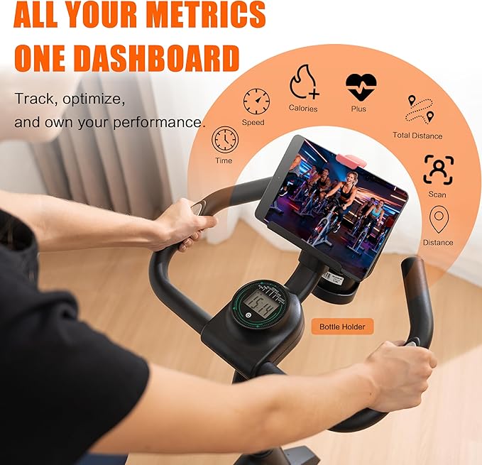 Exercise Bike, Wool Felt Brake Pad Stationary Bike - Quiet Belt Drive Indoor Cycling Bike for Home Cardio, Adjustable Handlebar & Extra Soft Seat, Digital LED Monitor with 300lb Weight Capacity