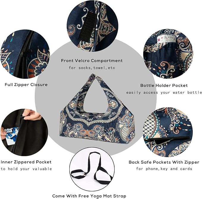 Yoga Mat Bag - Large Yoga Bag with Yoga Mat Strap, Zipper and Pockets - Yoga Bags and Carriers Fits All Your Stuff - Personalized Yoga Mat Bags for Women Fits Most Size Mats