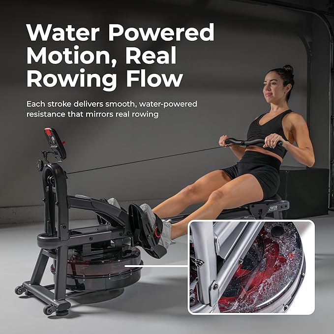 Sunny Health & Fitness Smart Dual-Rail Water Rower, 300LB Weight Capacity with Free SunnyFit App Connection – SF-RW524022