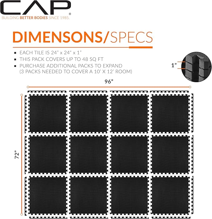 CAP Puzzle Exercise Mats | 1” Thick EVA Interlocking Foam Tiles for Home Gym Flooring | Multiple Options
