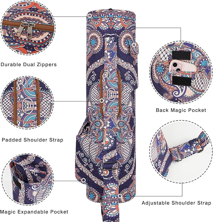 Yoga Mat Bag Full-Zipper Yoga Mat Carrier with Extra Wide Adjustable Strap 2 Multi-Functional Storage Cargo Pocket Stylish & Functional Yoga Bag Pilates Bag for Women & Men