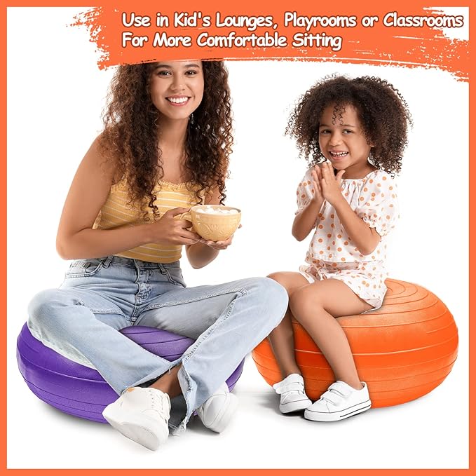 Lewtemi 6 Pcs Flexible Seating for Classroom Elementary 20 Inch Yoga Ball Chairs Large Inflatable Donut Exercise Ball Chair Stability Balance Trainer with Inflator for Kids Student