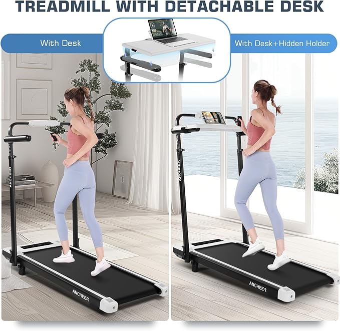 ANCHEER Treadmill with 12%/15% Incline, Folding Walking Pad with Handle Bar, 320-450lb Capacity Under Desk Foldable 3.5HP Treadmills for Home/Office/Gym,Installation-Free