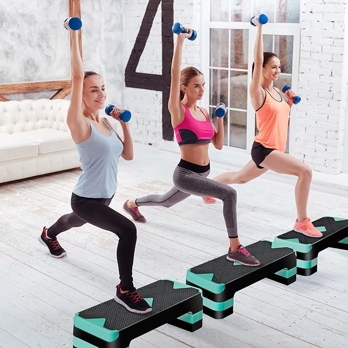 27" Adjustable Exercise Aerobic Step Platform with Stackable Risers – 3 Levels (4", 6", 8") – Workout Stepper for Home Gym, Fitness & Physical Therapy Training