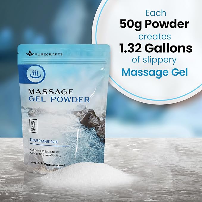 Massage Gel Powder 50g | Fragrance Free | Made in Japan | Smooth and Slippery Gel for Wellness and Relaxation | 50g Makes 1.32 Gallons/ 5 litres | Just Add Water