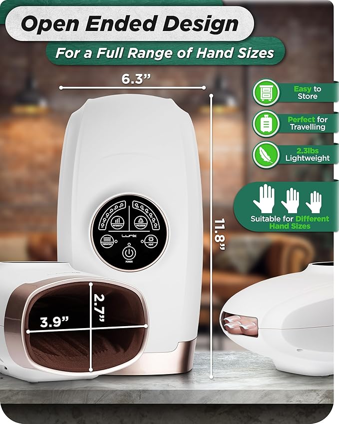 Lunix LX3 FSA Carpal Tunnel & Wrist Pain Relief Device, Heated Air Compression Hand Massager Machine for Arthritis & Finger Numbness, Cordless, Lunar White