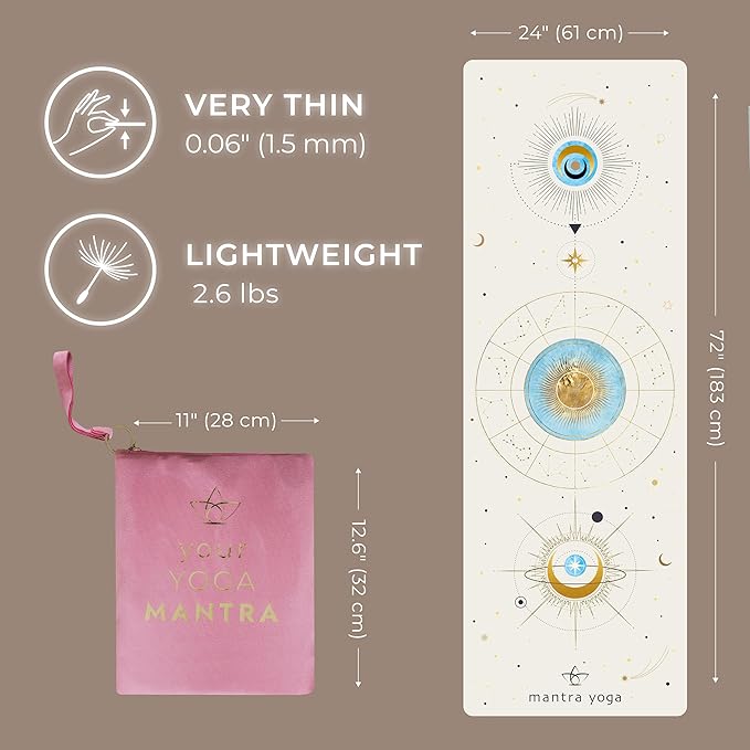 Mantra Yoga Travel PRO 1.5mm with Knee Pad - Foldable Fitness & Exercise Mat with Bag | Lightweight, Compact & Eco-Friendly | Non-Slip & Washable | For All Types of Yoga | 72" L x 24" W | 2.6 lbs