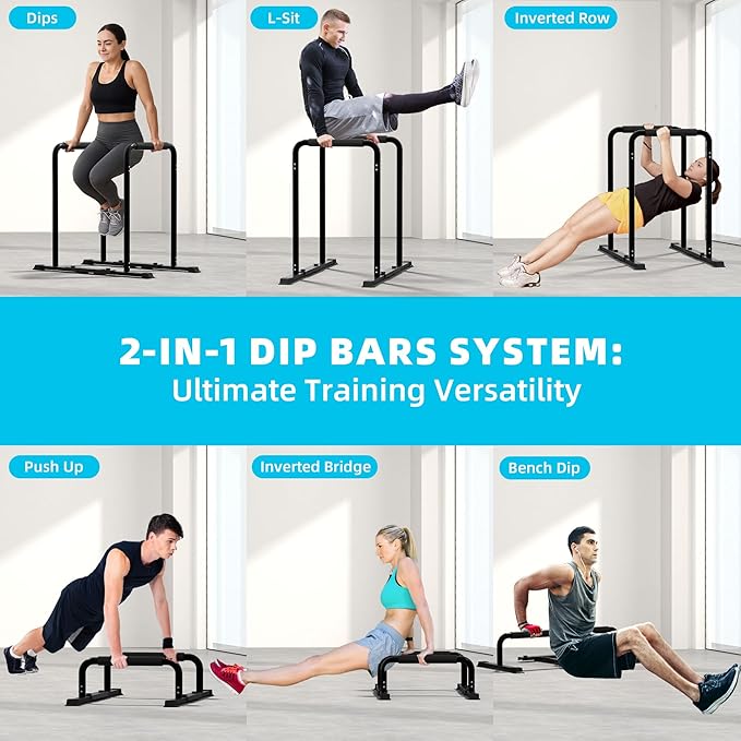 Outdoor Basic 2-in-1 Adjustable Dip Bar Station - Heavy Duty Parallel Bars with Connecting Parts, Extra Tall & Thickened Steel Design for Home Gym, Calisthenics & Strength Training (Dip Bar Pro Max)