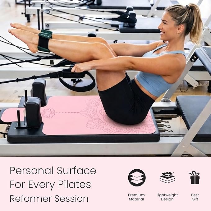Pilates Reformer Mat Non Slip – Washable Reformer Mat Cover with Grip Socks & Mesh Bag, Sweat Absorbing Pilates Reformer Towel for Studio & Home Use