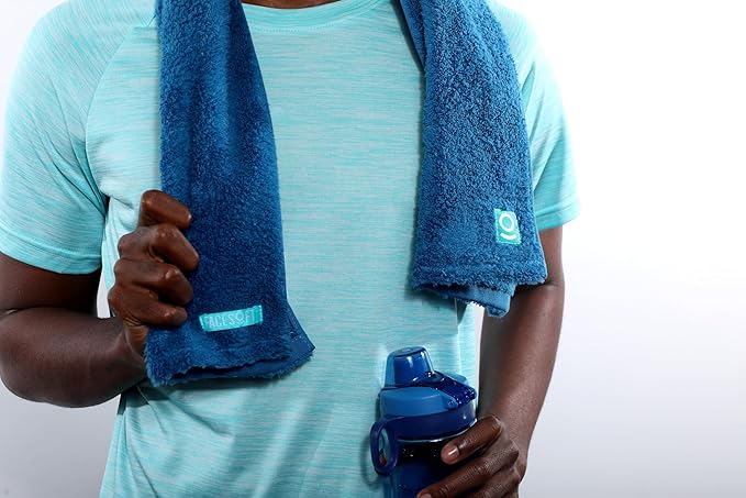 FACESOFT Eco Friendly Gym Towel Accessories for Working Out - Soft & Absorbent Cotton Exercise Towel - No Synthetic Microfibers or Plastics - Sweat Towel for Gym, Fitness, Sports, Yoga - Blue - 1 Pc