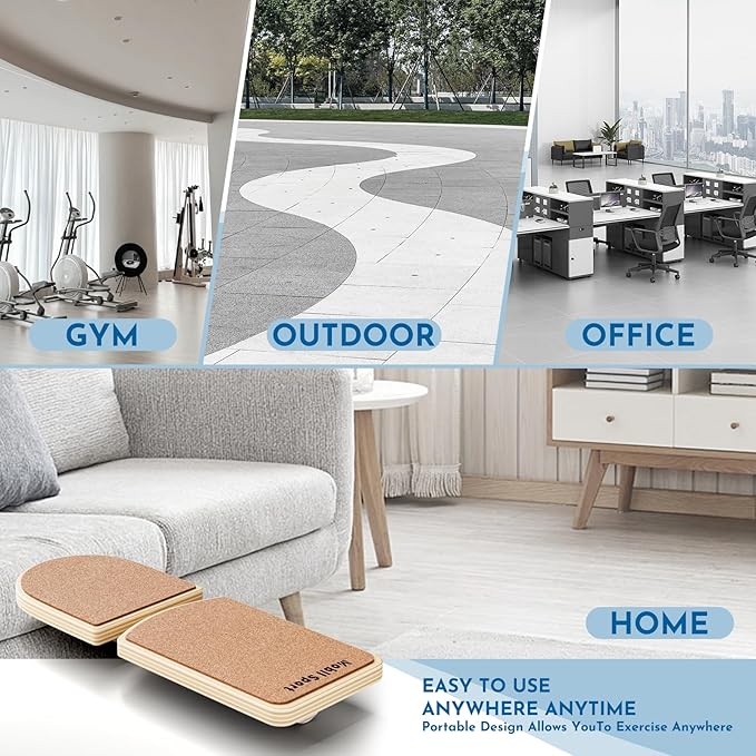 Cork Ankle Balance Board & Foot Strengthener – Extra-Wide Wooden Single Leg Stability Trainer for Arch Comfort, Mobility & Recovery – Adjustable Rocker System (Natural Cork Edition)