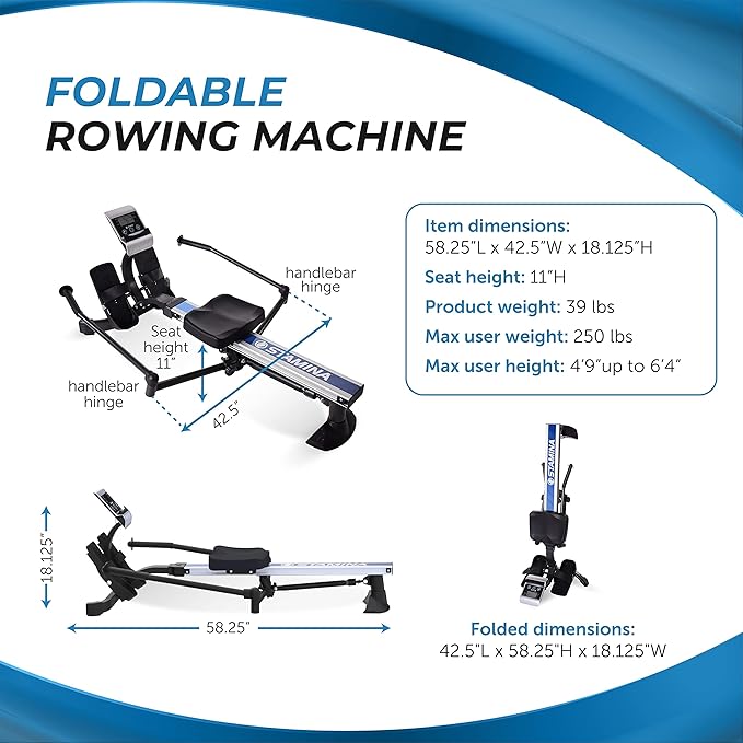 Stamina Hydraulic Rowing Machine, BodyTrac Glider with Cylinder Resistance, 250 Lbs - Home and Gym Exercise Equipment - Ideal for Fitness Training and Body Workout