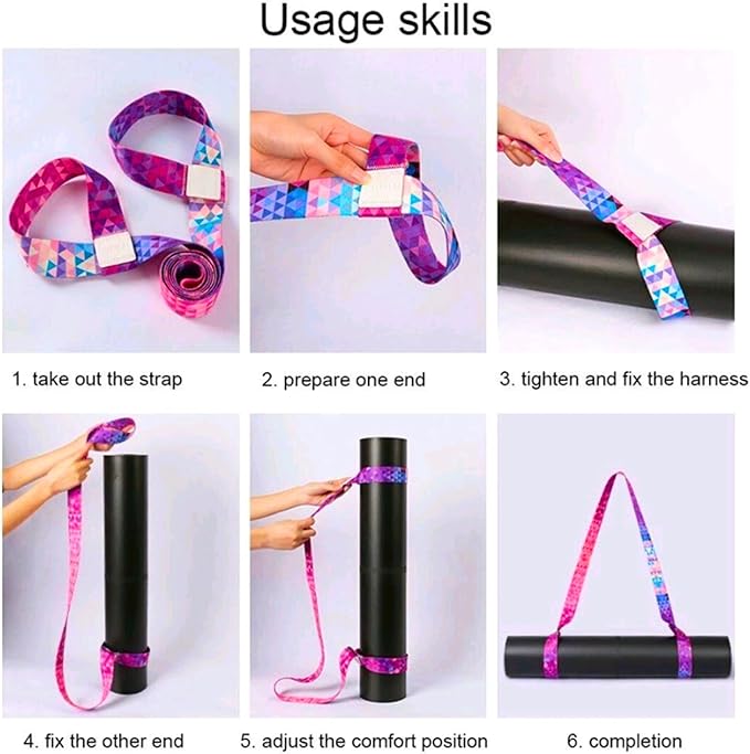 Yoga Mat Straps for Carrying, Adjustable Yoga Mat Sling Carrier, Mat Holder Colorful Band, Anti-Slip, Multiple Color Choices