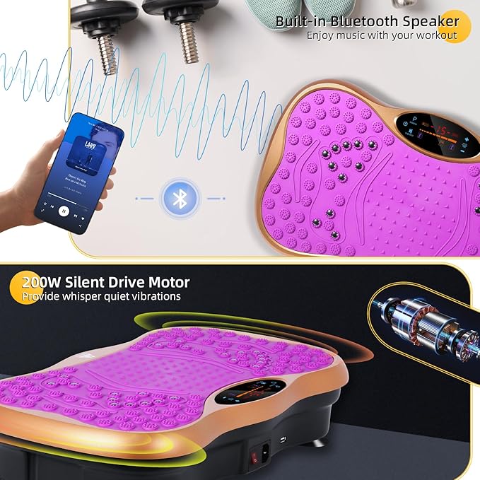 Himaly Vibration Plate Machine, Vibration Fitness Trainer with Bluetooth Speaker, 5 Program Modes, 2 Resistance Bands, Home Exercise Equipment for Fitness Body Toning