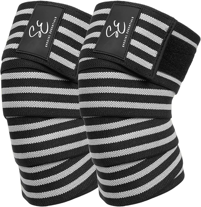 Special Essentials Knee Wraps for Weightlifting with Strap (2 Pack) - 72 Inches Flexible Support for Men & Women, for Powerlifting, Squats, Leg Press, and Cross Training