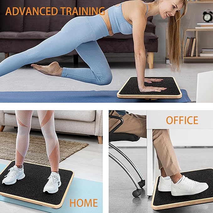 Adult Professional Wooden Balance Board - 350 lbs Non-Slip Balance Board Design, Suitable for Physical Therapy and Under-Desk Use, 2 Simple Setup Methods, Durable and Stable Wooden Board