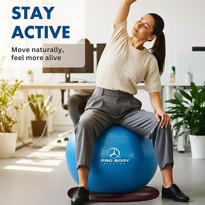 ProBody Pilates Yoga Ball Chair, Exercise Ball Chair with Base or Stand for Home Office Desk Sitting or Workout, 65cm Antiburst Balance & Stability Ball Seat, Large Gym Ball for Back, Abs