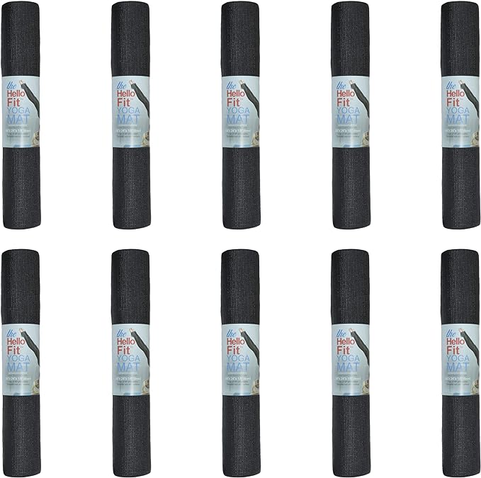 Hello Fit 10-Pack Yoga Mat, 68" x 24" Non Slip Exercise Mat, 4mm Thick Gym Mat for Fitness and Stretching, Bulk Non Toxic Yoga Mats for Schools and Studios