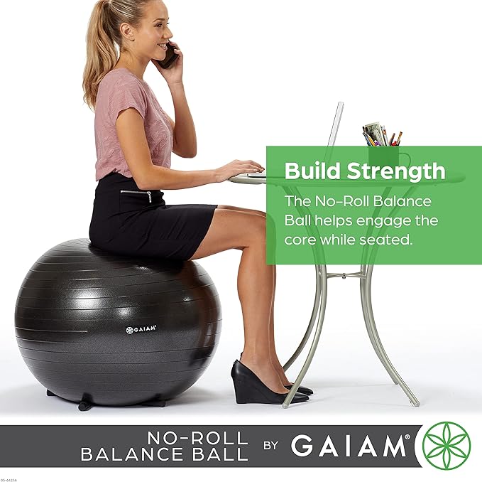 Gaiam Balance Ball Chair - No-Roll Ergonomic Office Chair & Yoga Ball Chair for Home Office Desk with Exercise Guide, Easy Installation Ball Pump, and Built-in Stability Legs, 25.5 in. (65 cm) - Blue