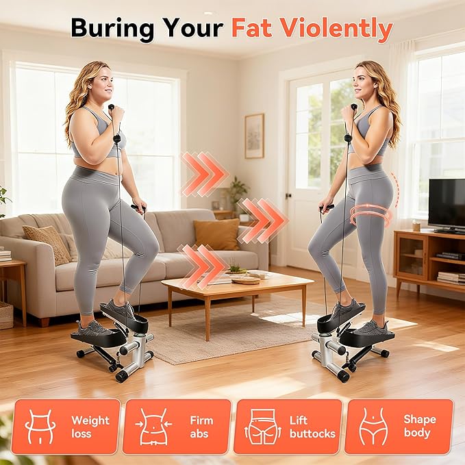 EPHESPORT Steppers for Exercise at Home, New Version Stair Stepper with Adjustable Resistance, Featuring LCD Display & Resistance Bands, Smooth & Quiet Mini Stepper for Full Body Workout
