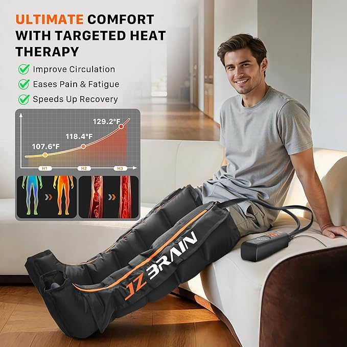 Air Compression Leg Recovery Boots : Sequential Full Leg Compression Massager System for Muscle Relaxation & Relief - 11 Intensity 6 Modes 3 Heat for Athletes & Gym (Large)